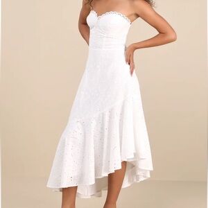 Lulu’s Strapless Eyelet A line Midi Dress